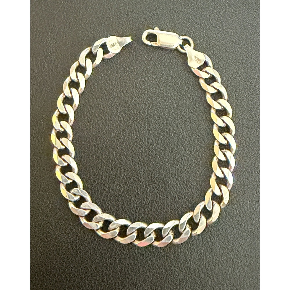 Sterling Silver Bracelet Curb Link Silver 925 Italy 7"